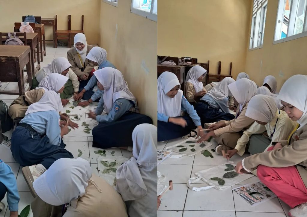 kolase yang berisi foto yang diambil selama kegiatan ecoprint oleh tim kkn ppm ugm