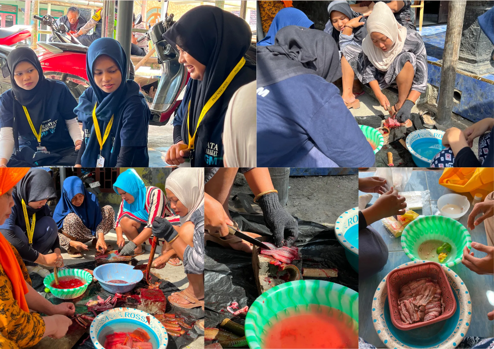 kolase gambar proses pemnbuatan fillet belut bersama tim kkn-ppm ugm